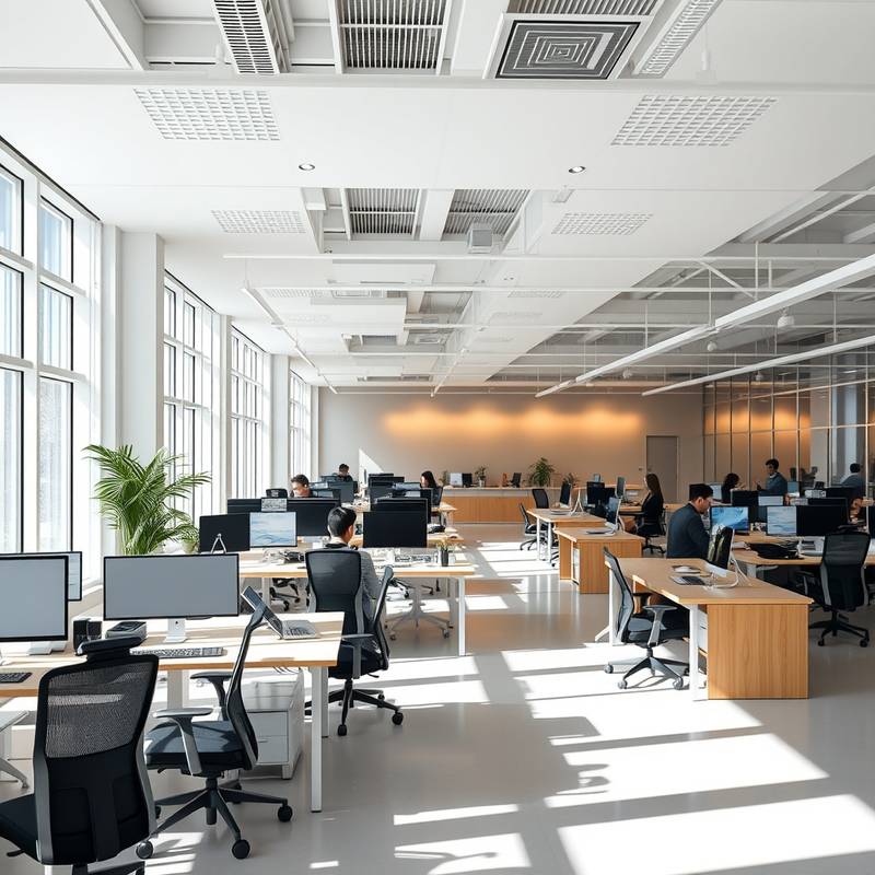 Bright and modern studio interior with multiple workstations and collaborative spaces