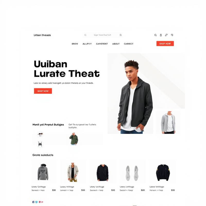 E-commerce website design for 'Urban Threads', a modern clothing brand, showcasing clean design and user-friendly navigation.
