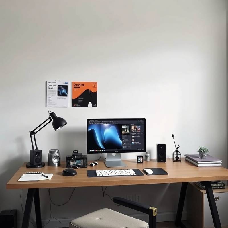 Graphic design tools and software on a desk